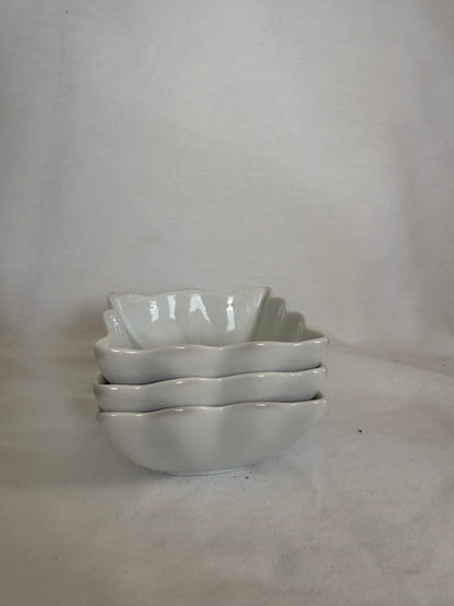 White Porcelain Wavy Square Bowls (Set of 3)