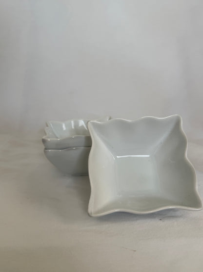 White Porcelain Wavy Square Bowls (Set of 3)