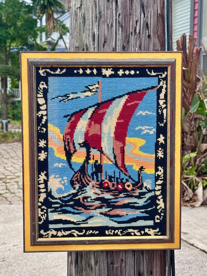 Needlepoint Viking Ship Artwork
