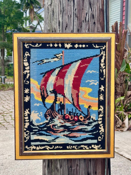 Needlepoint Viking Ship Artwork