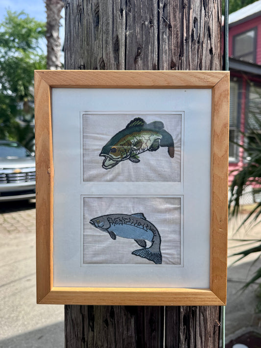 Framed Original Embroidered Fish Patches