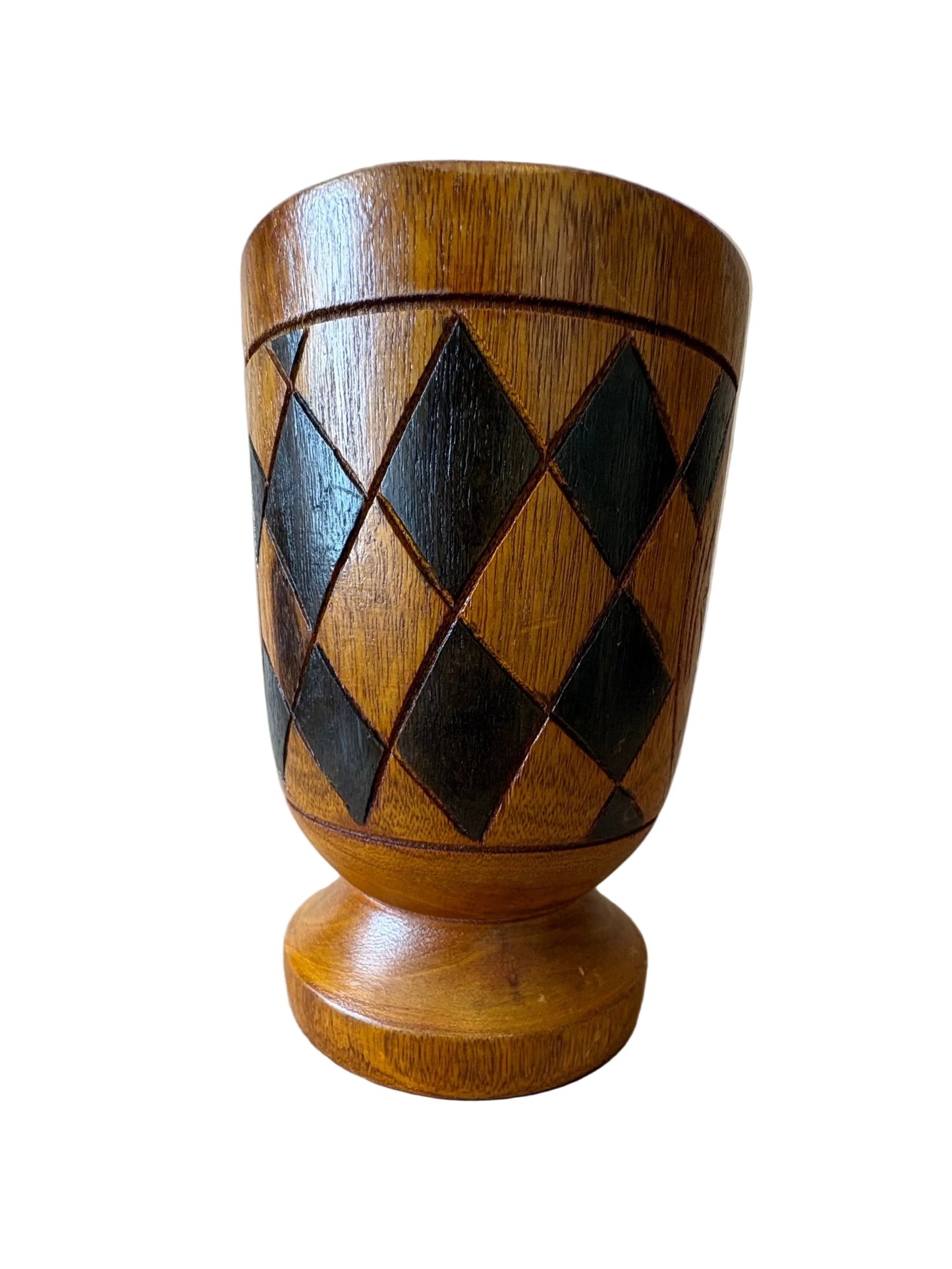 Hand-Turned (Carved) Wooden Goblet with Harlequin Diamonds