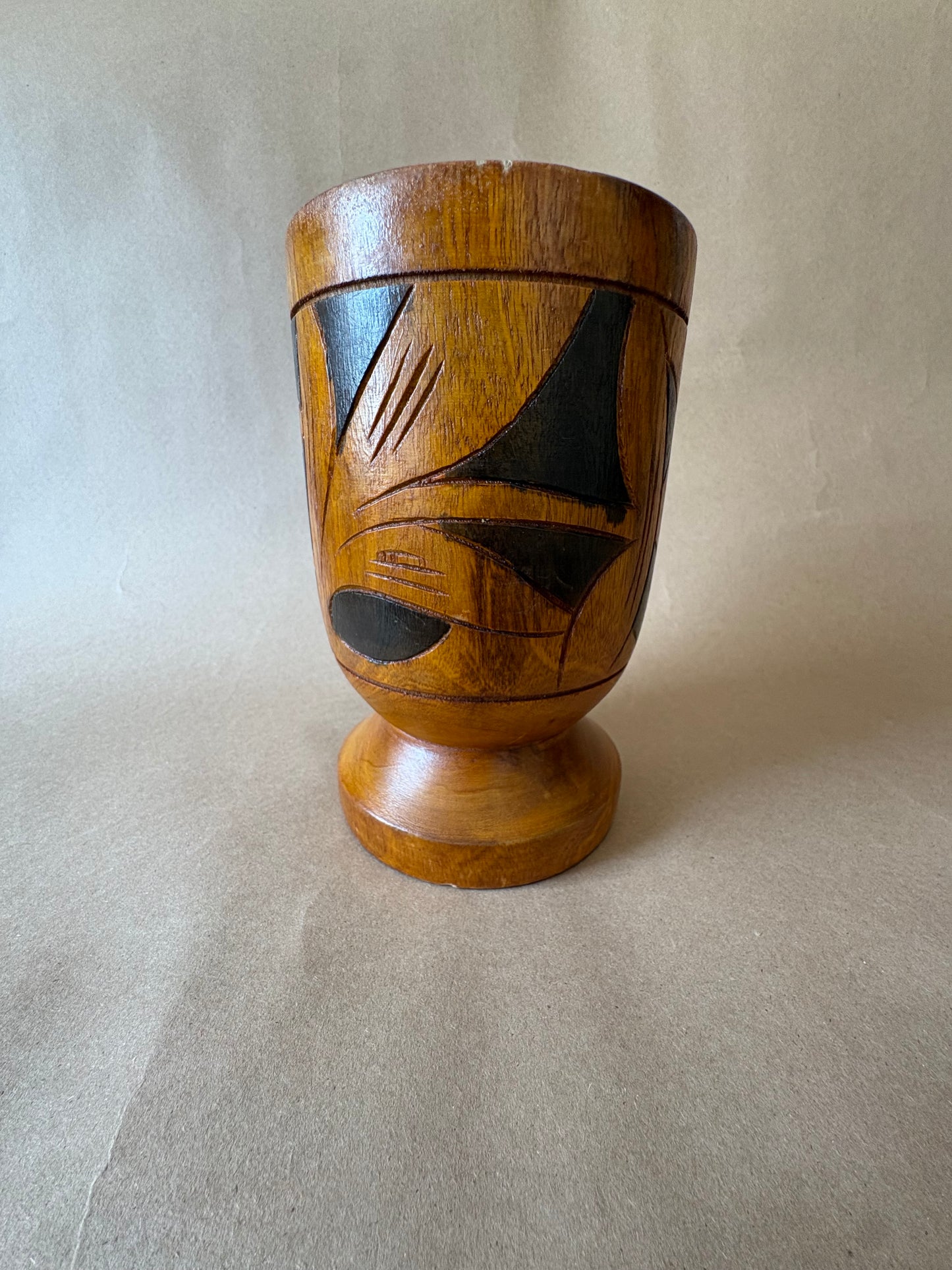 Hand-Turned (Carved) Wooden Goblet with Harlequin Diamonds