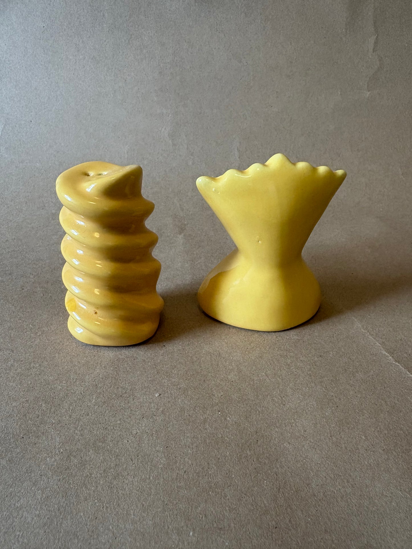 Pasta Salt and Pepper Shakers, Yellow Ceramic