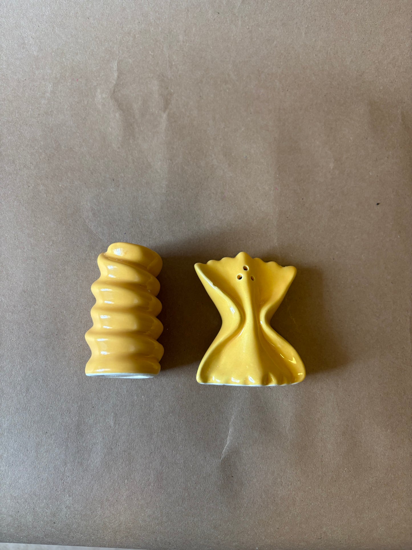 Pasta Salt and Pepper Shakers, Yellow Ceramic