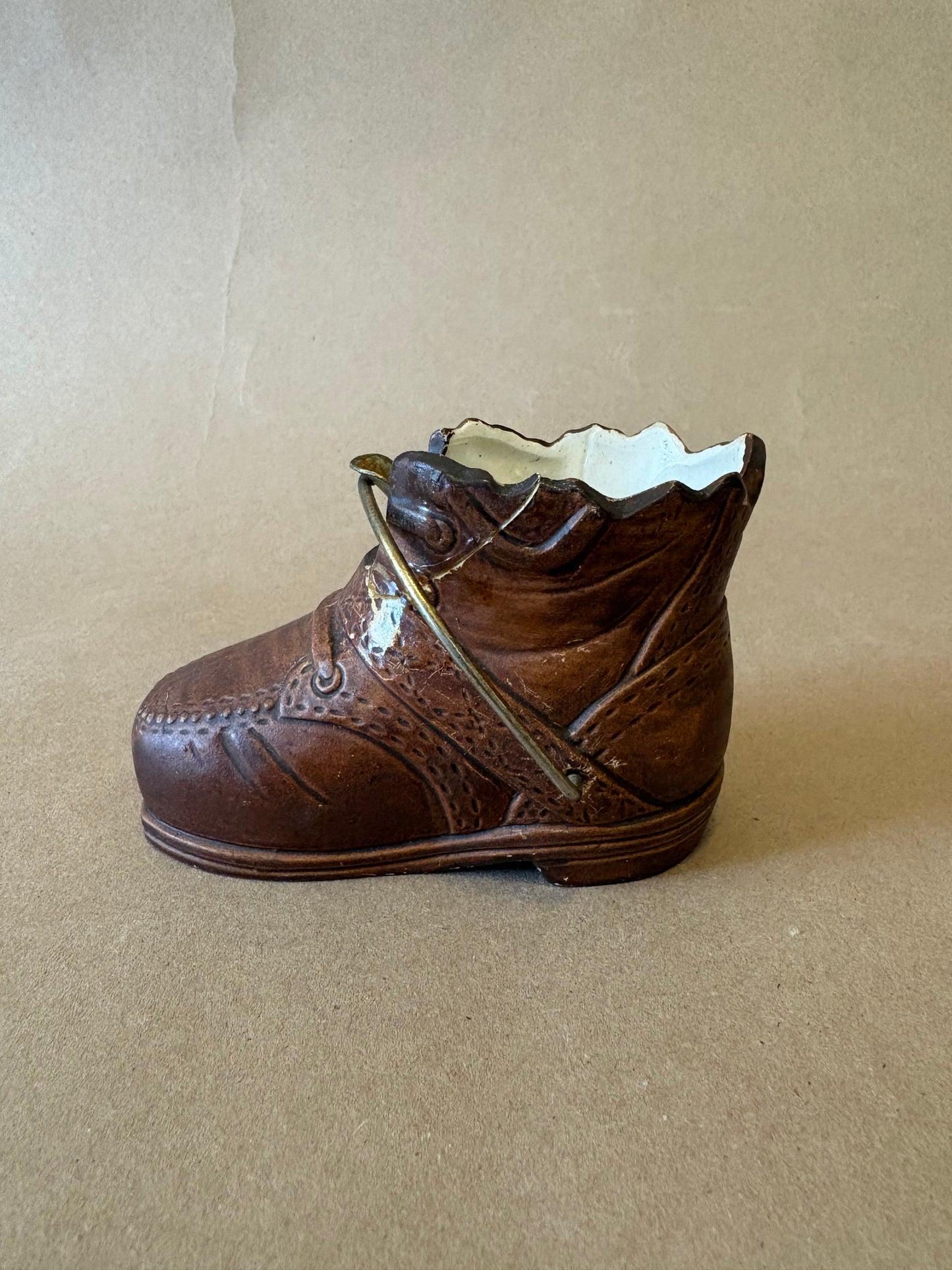 Ceramic Boot Planter with Brass Laces, Lego Japan