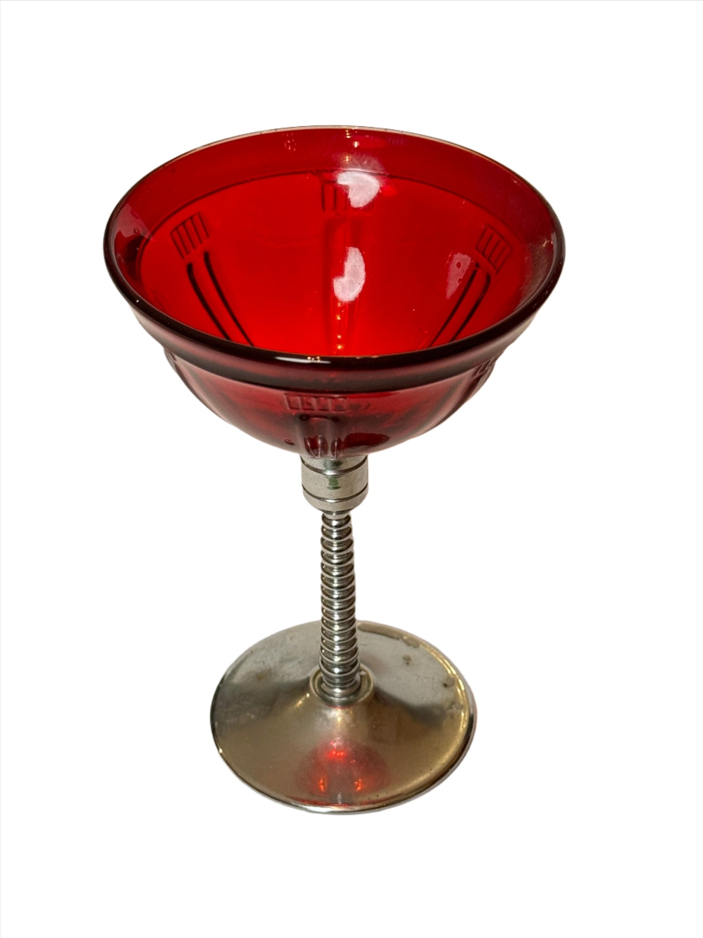 Art Deco Ruby Red and Chrome Cocktail Goblet Set (4 piece)