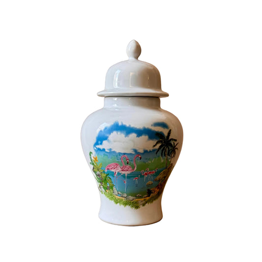 "Flamingo Fantasy" Lidded Ginger Jar — Papel, Japan