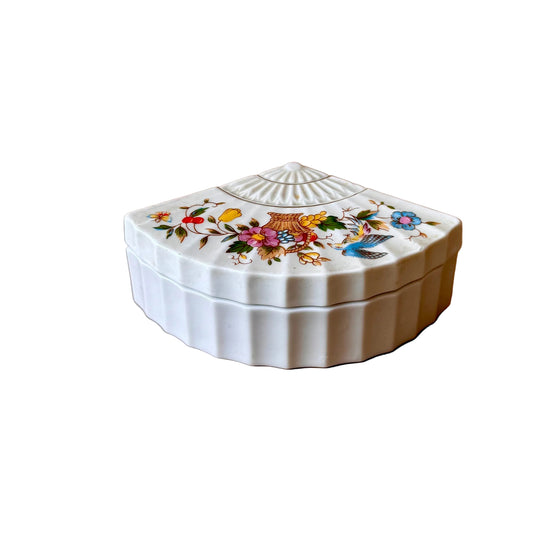 Fan-Shaped Porcelain Trinket Box, Floral and Bluebird — Mann Japan