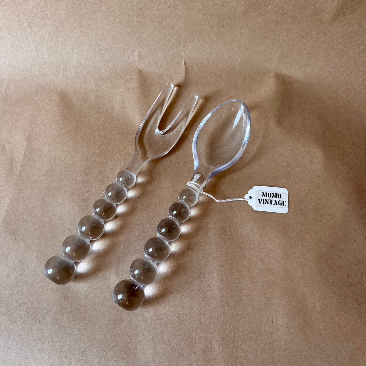 Beaded Lucite Salad Servers, Fork and Spoon
