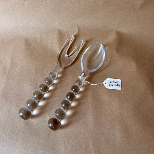 Beaded Lucite Salad Servers, Fork and Spoon