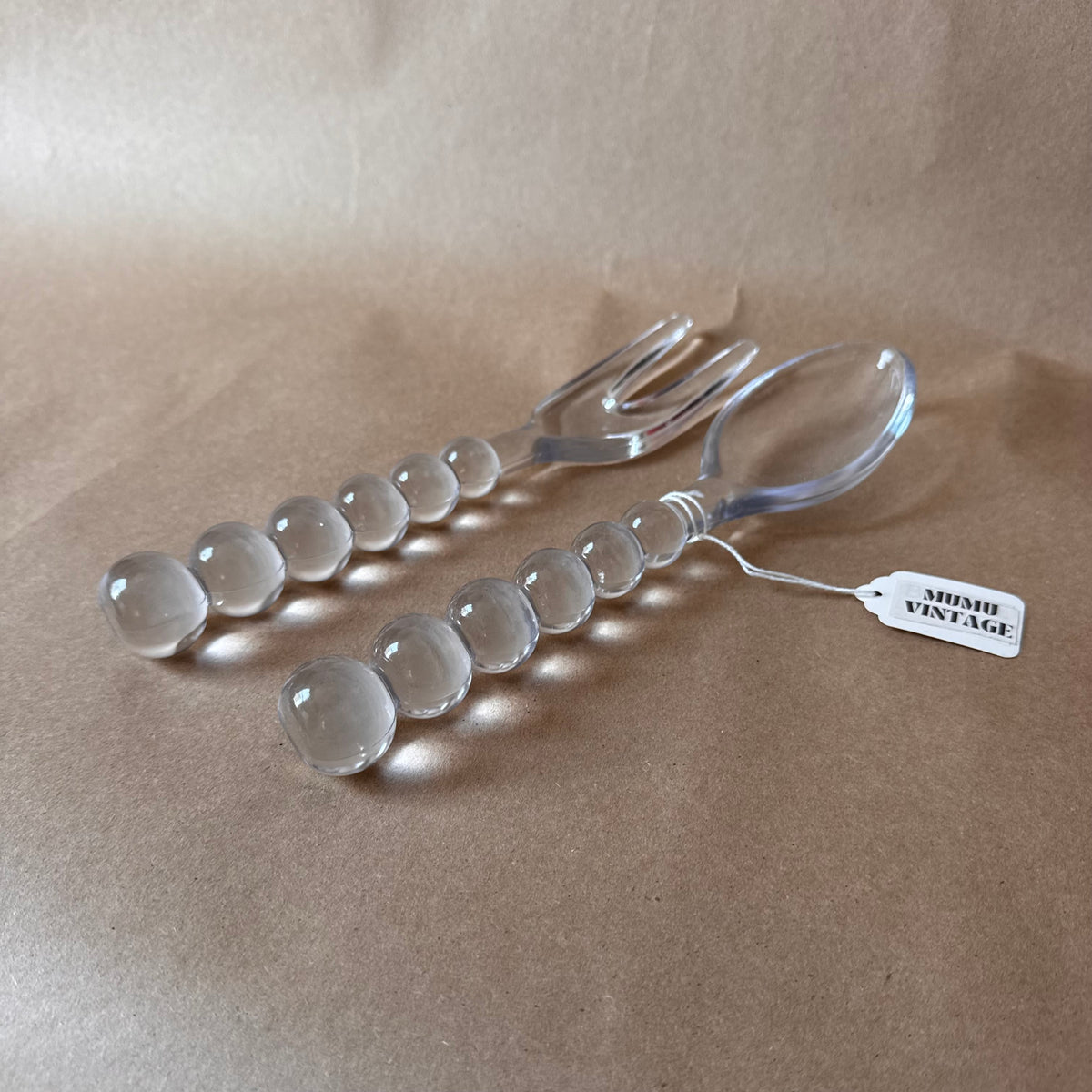 Beaded Lucite Salad Servers, Fork and Spoon