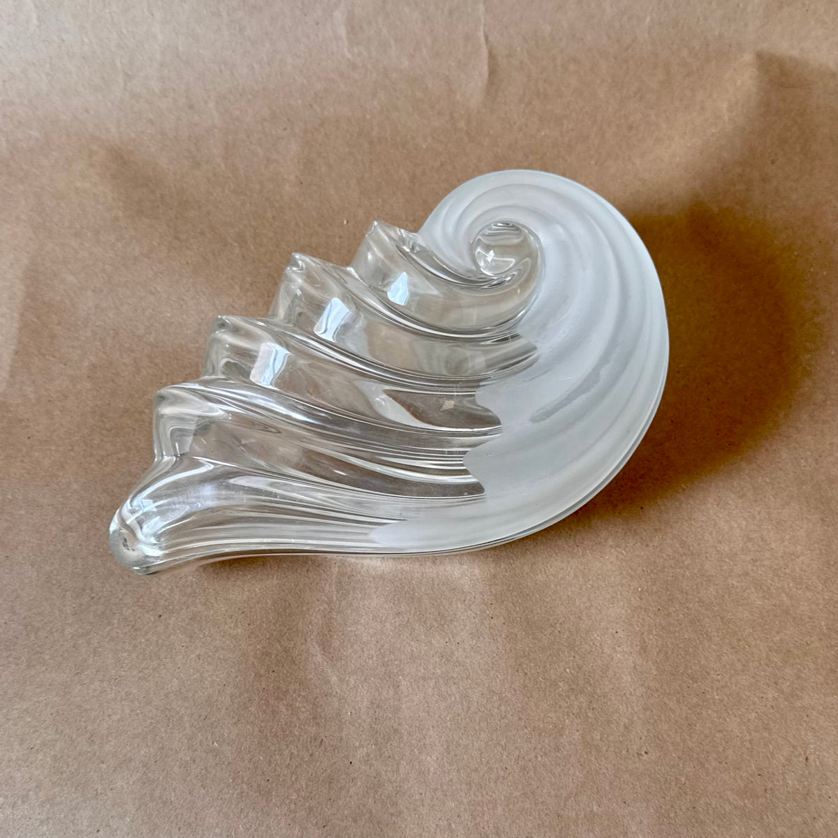 Frosted Glass Nautilus Shell Box, Lidded