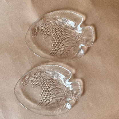 Clear Glass Fish Plates, Set of Two