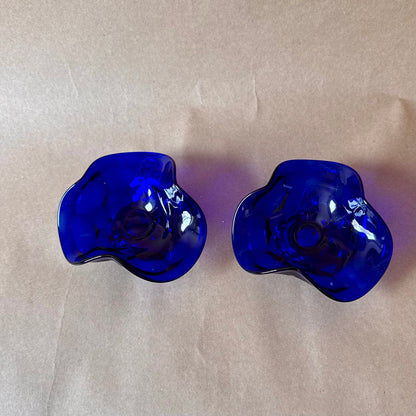 Cobalt Glass Ruffled Candle Holders, Pair