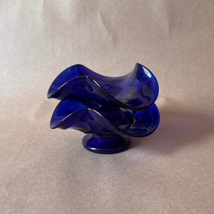 Cobalt Glass Ruffled Candle Holders, Pair