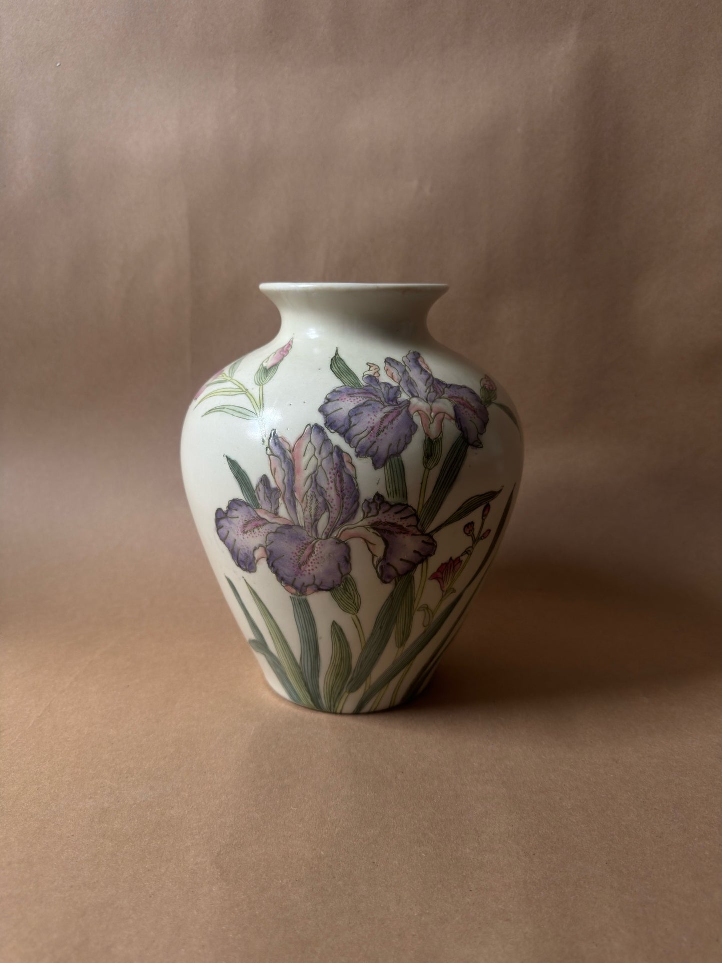 Vintage Hand-Painted Iris Porcelain Vase