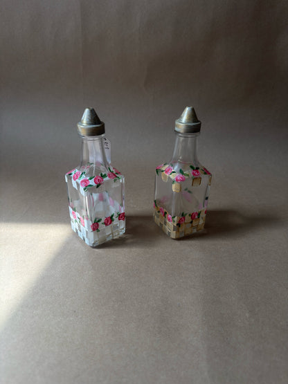 Vintage Hand-Painted Rose Cruet Set