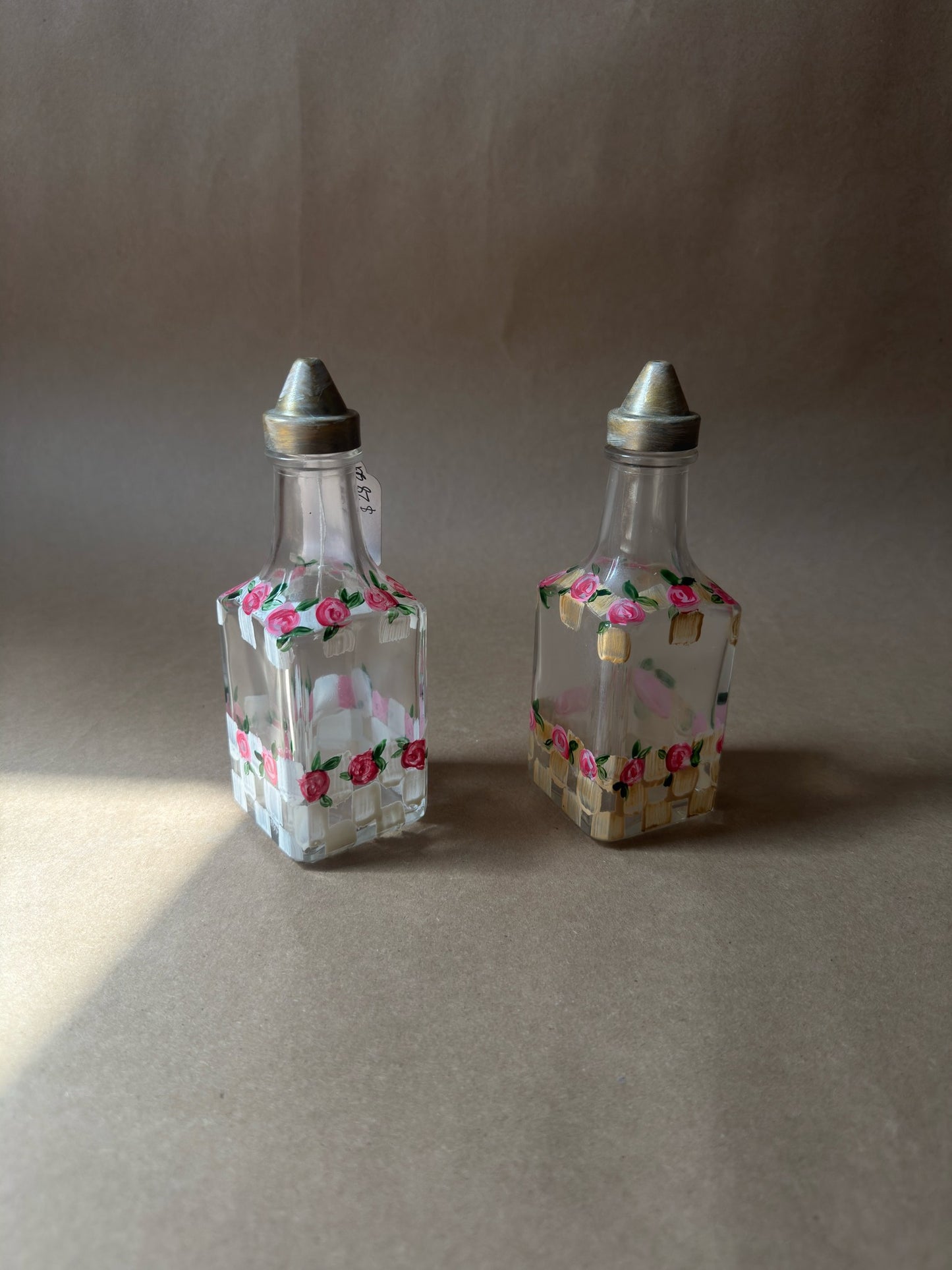 Vintage Hand-Painted Rose Cruet Set