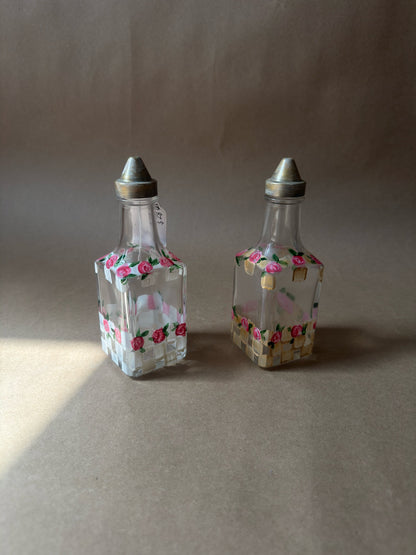 Vintage Hand-Painted Rose Cruet Set