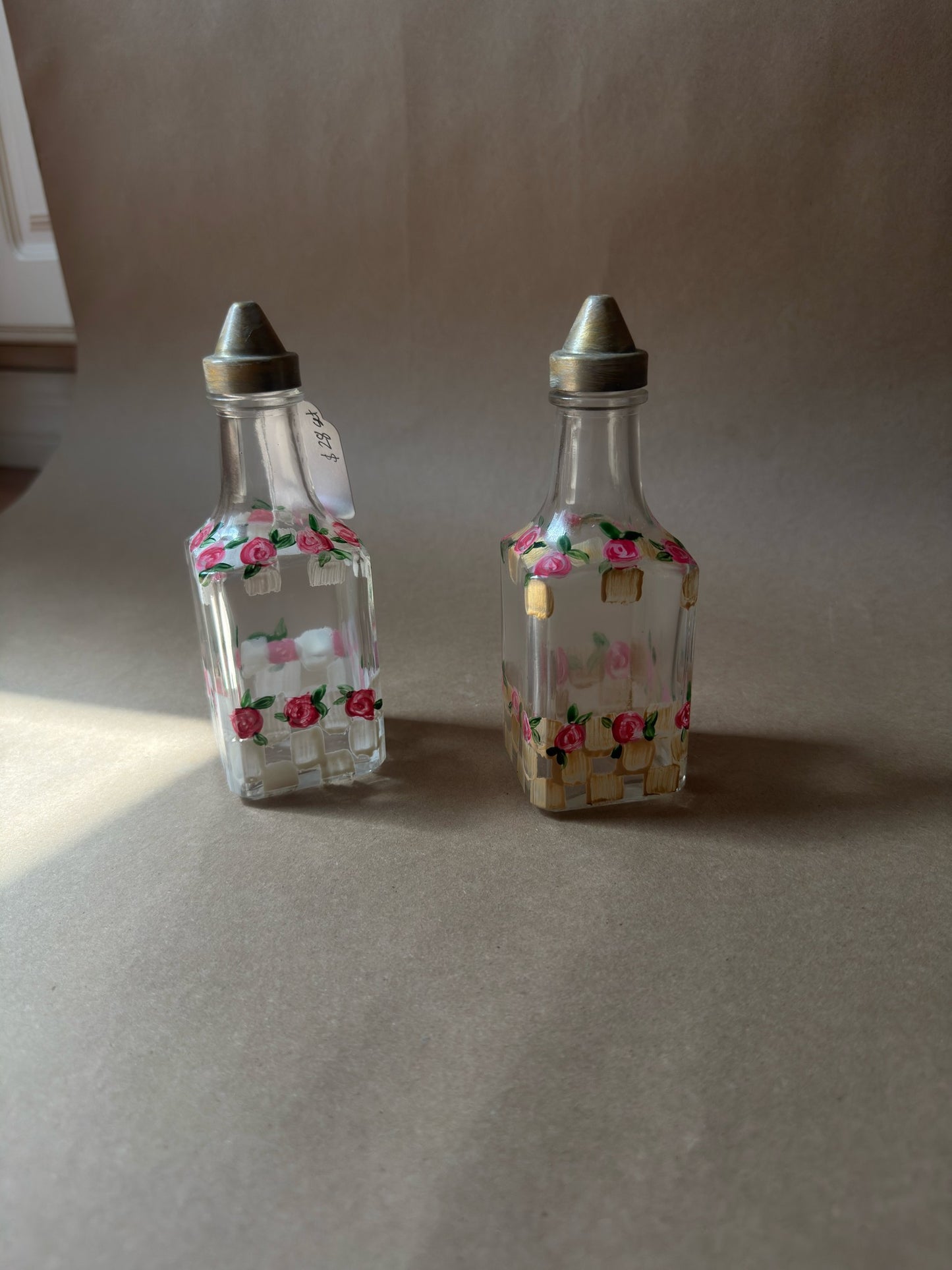 Vintage Hand-Painted Rose Cruet Set