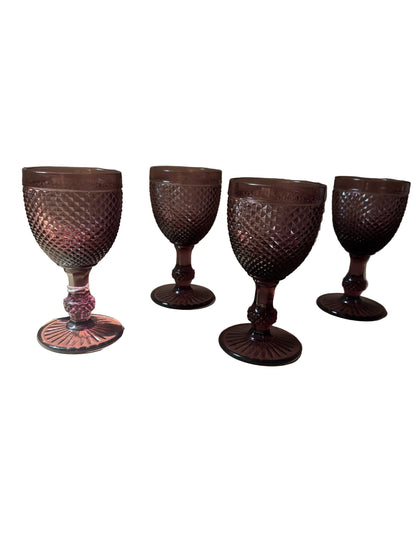 Set of 4 Vintage Amethyst Diamond-Point Goblets