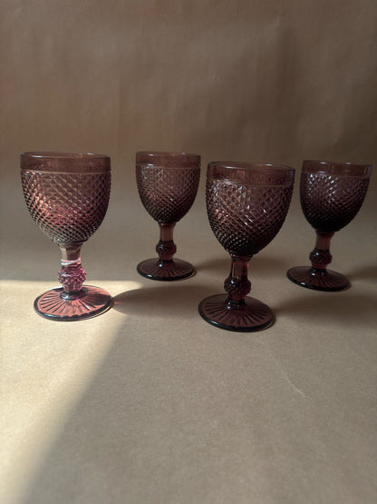 Set of 4 Vintage Amethyst Diamond-Point Goblets