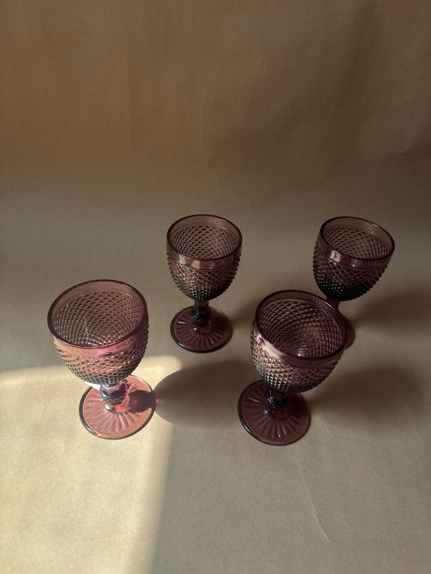 Set of 4 Vintage Amethyst Diamond-Point Goblets