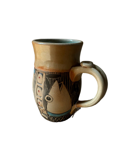 Vintage Sgraffito Studio Pottery Mug