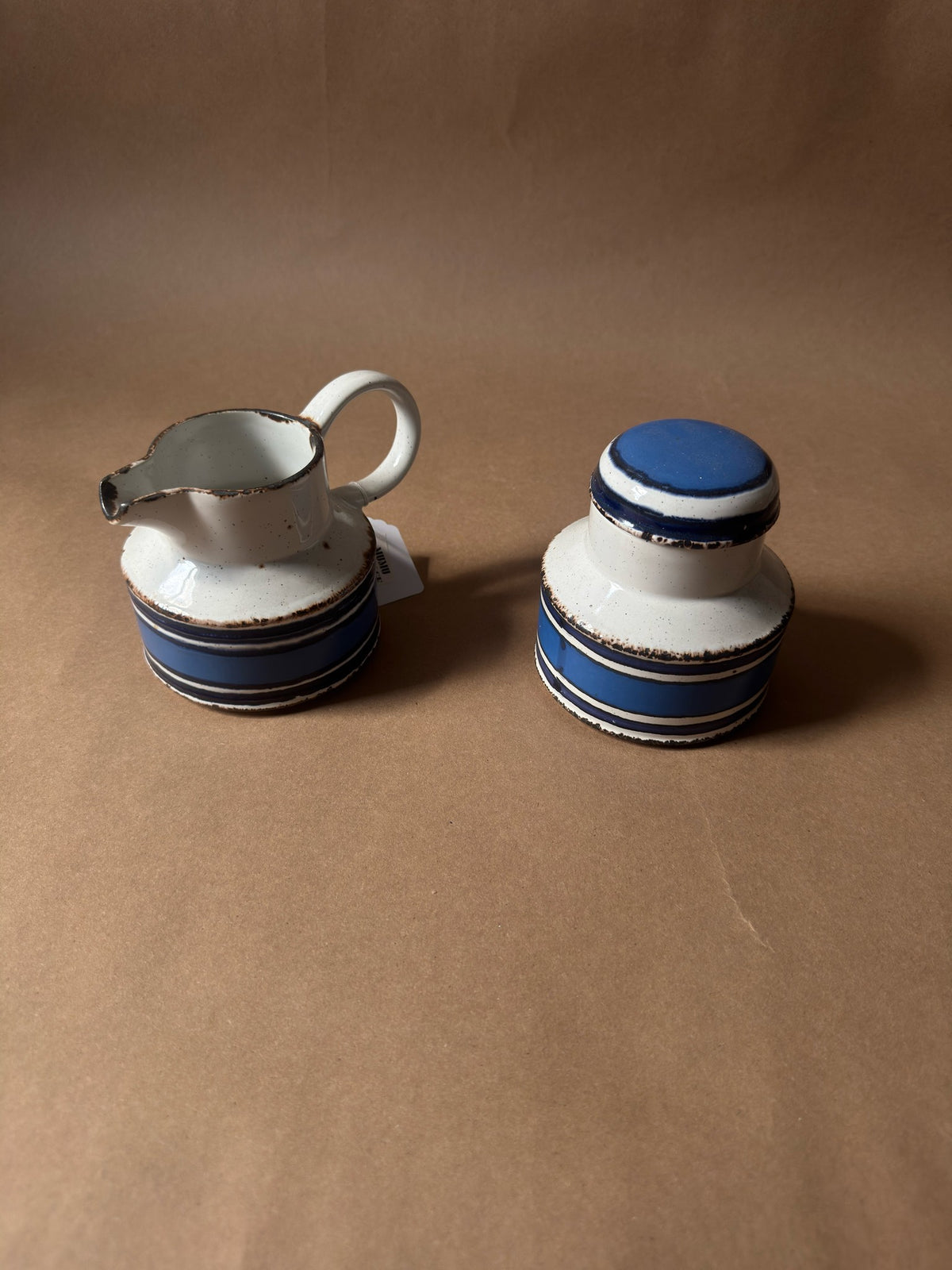 Vintage Blue-Striped Creamer & Sugar Jar Set