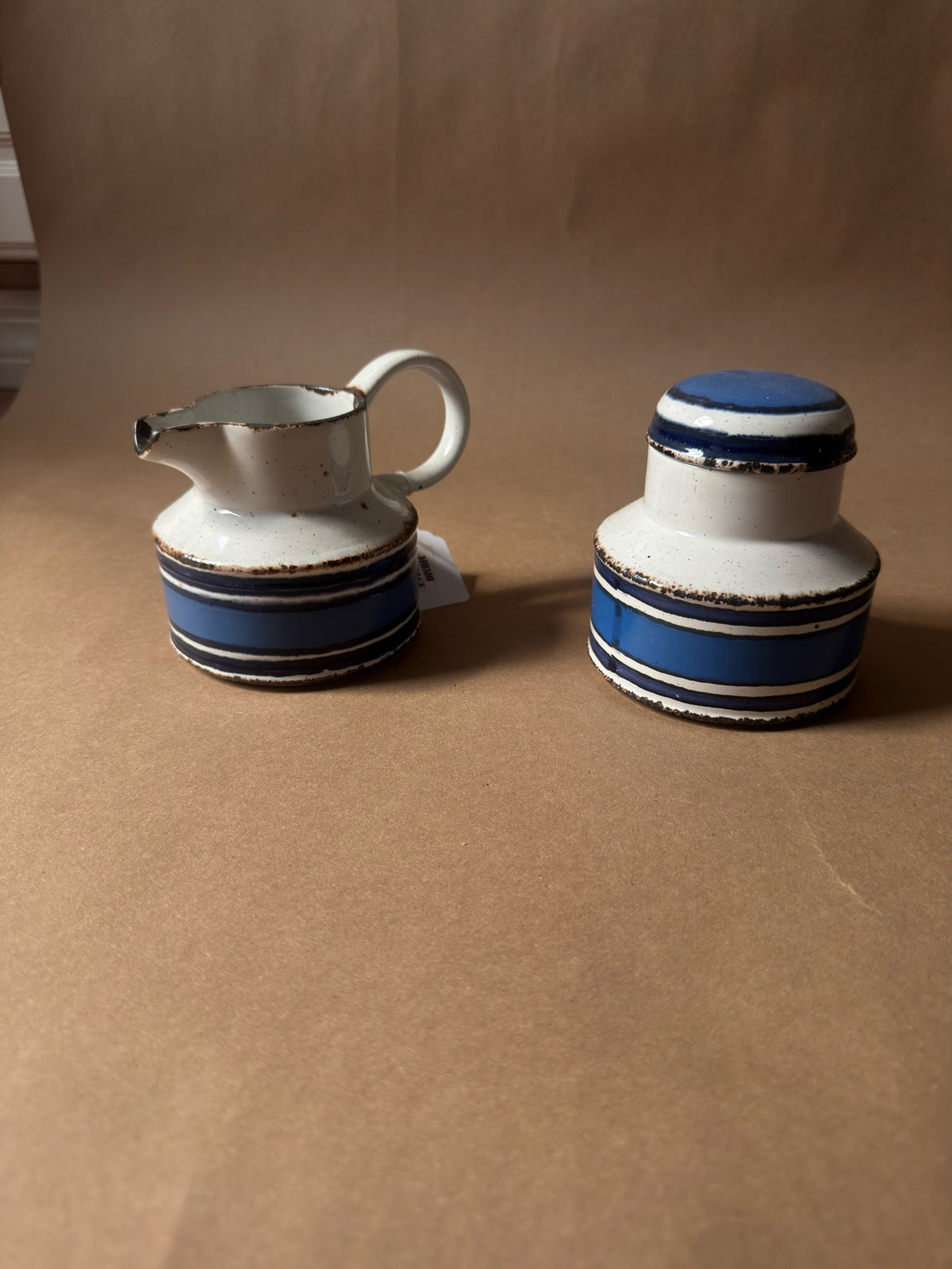 Vintage Blue-Striped Creamer & Sugar Jar Set