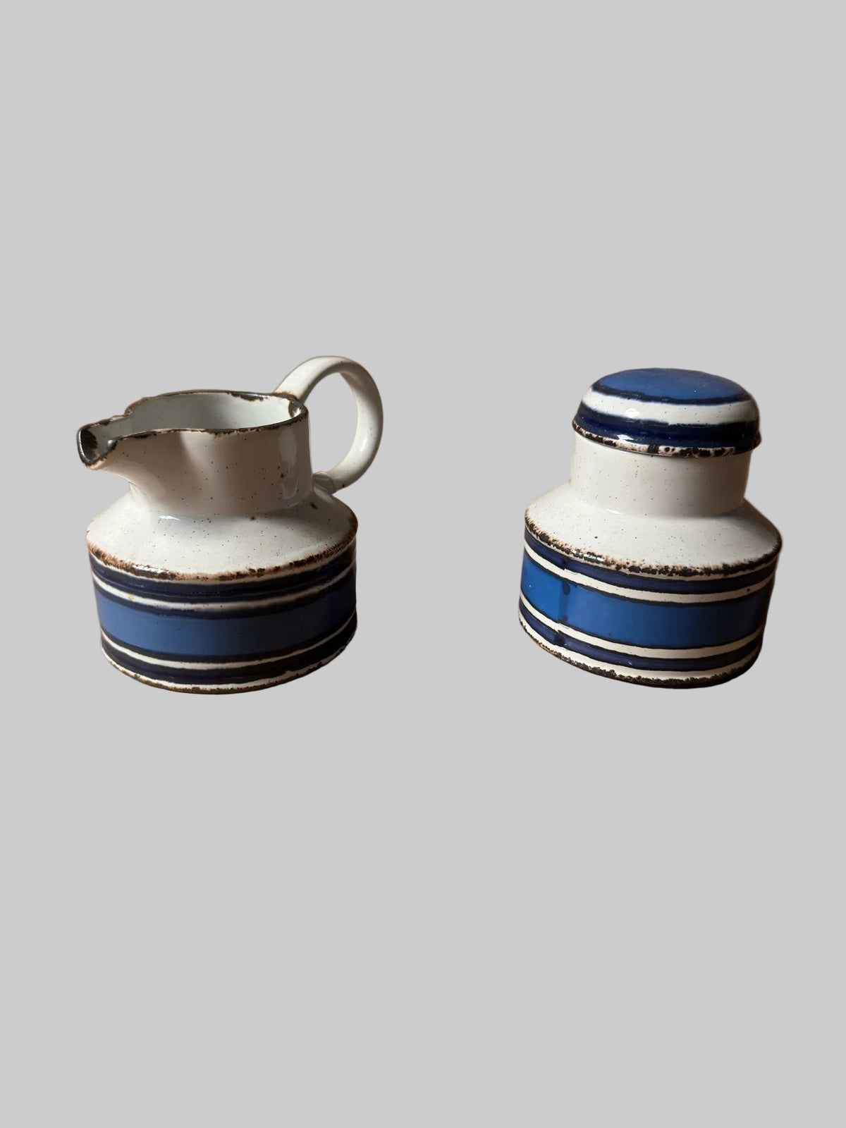 Vintage Blue-Striped Creamer & Sugar Jar Set