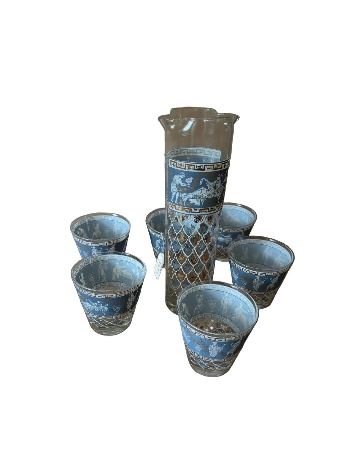 Grecian-Motif Glass Cocktail Pitcher Set