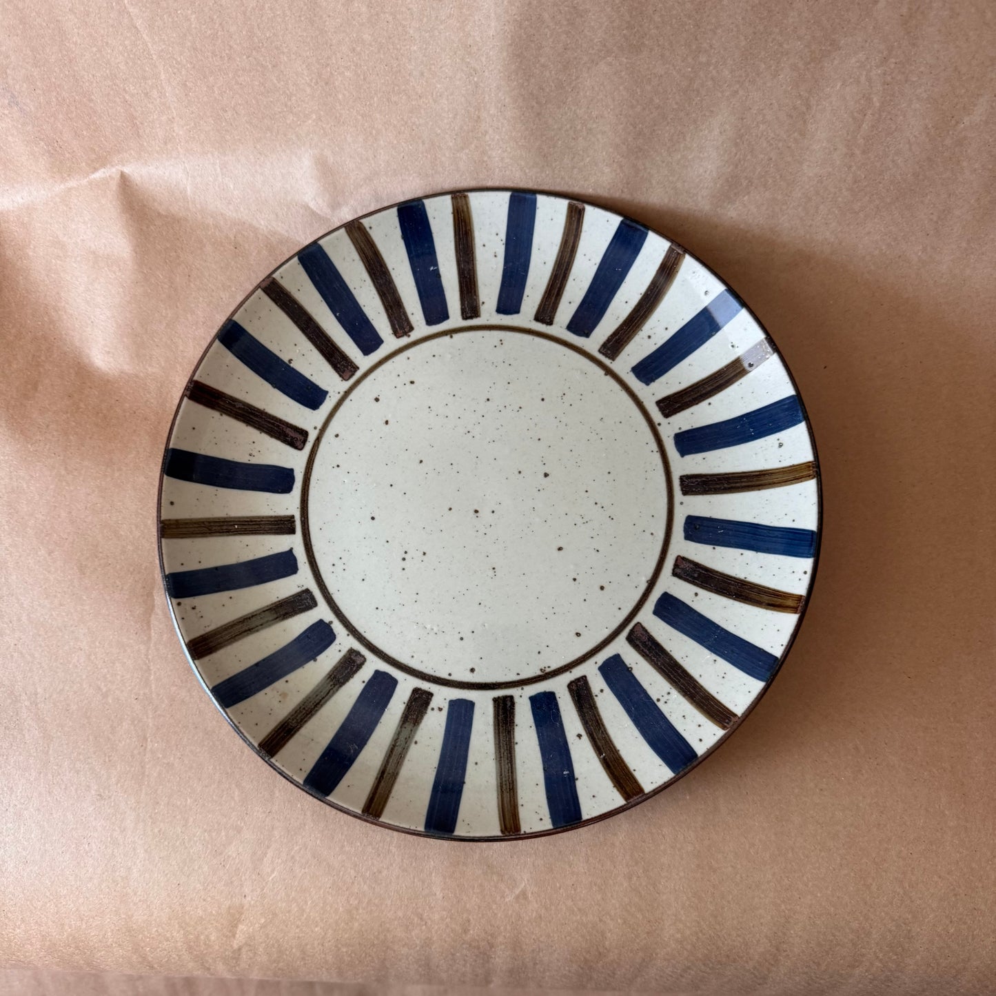 Potter's Wheel Stoneware Plate, Blue and Brown Sunburst — Japan