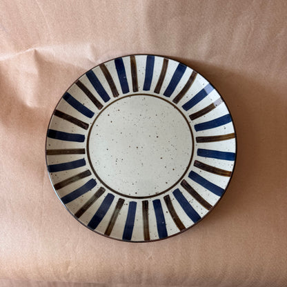 Potter's Wheel Stoneware Plate, Blue and Brown Sunburst — Japan