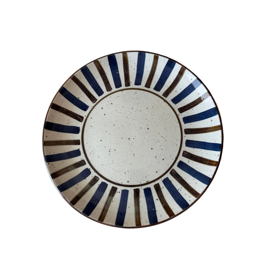 Potter's Wheel Stoneware Plate, Blue and Brown Sunburst — Japan