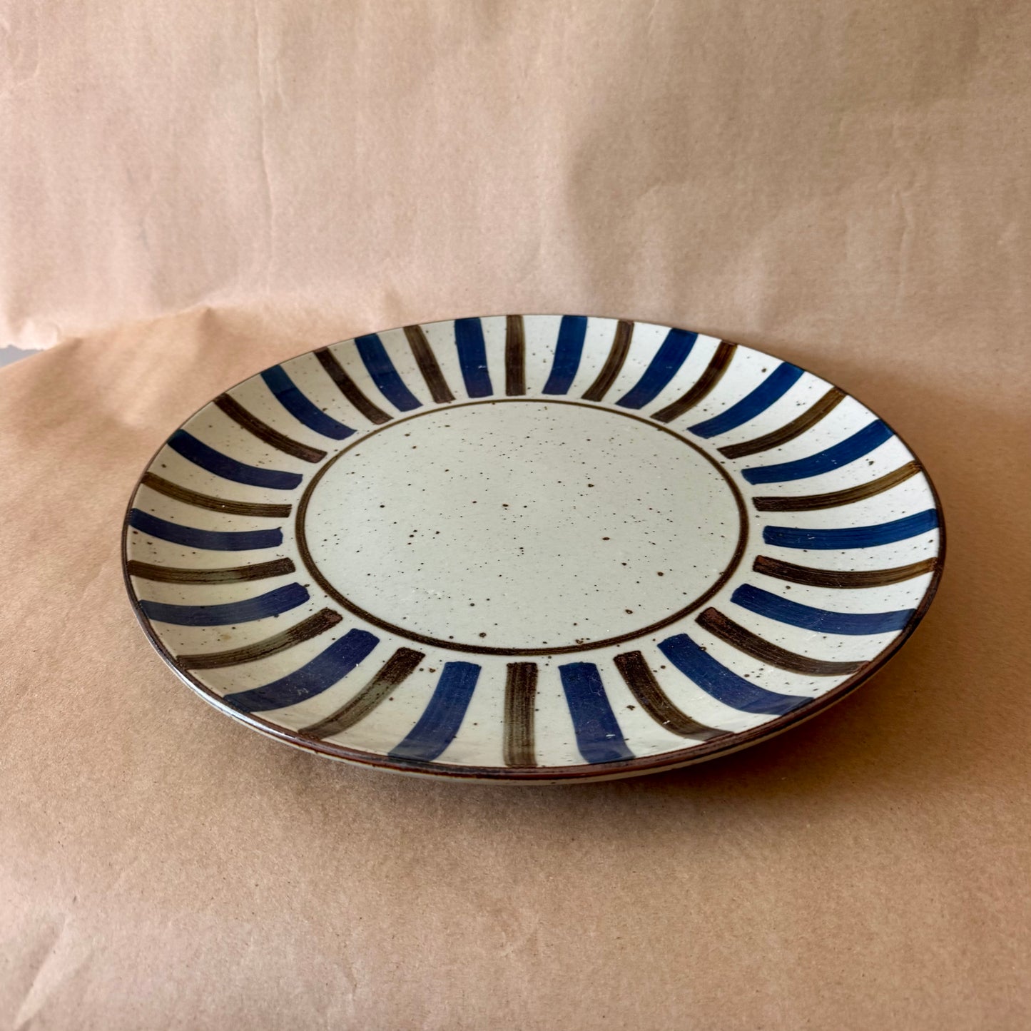 Potter's Wheel Stoneware Plate, Blue and Brown Sunburst — Japan