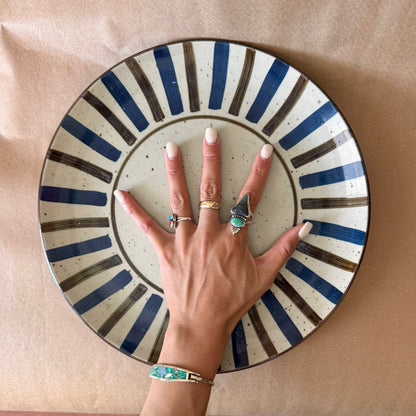 Potter's Wheel Stoneware Plate, Blue and Brown Sunburst — Japan
