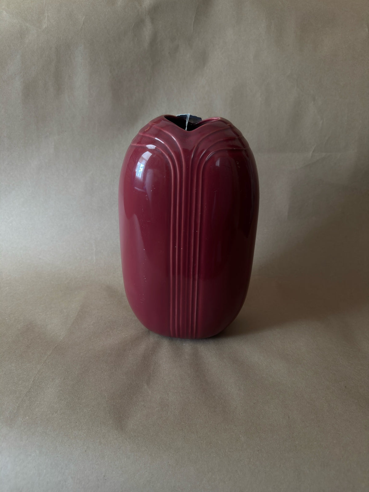 Vintage Burgundy Art Deco Ribbed Vase