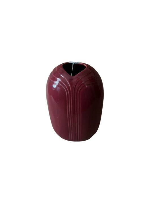 Vintage Burgundy Art Deco Ribbed Vase