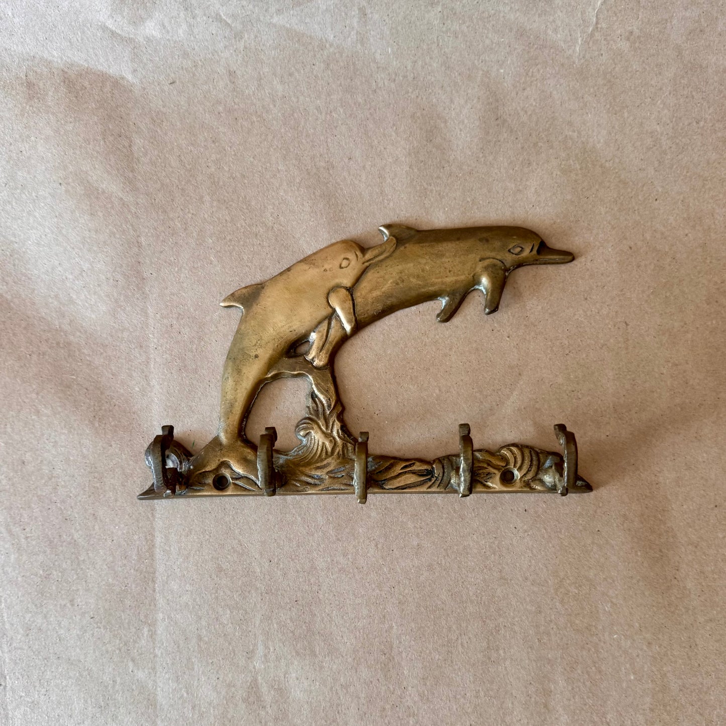 Brass Dolphin Key Rack, Five Hooks