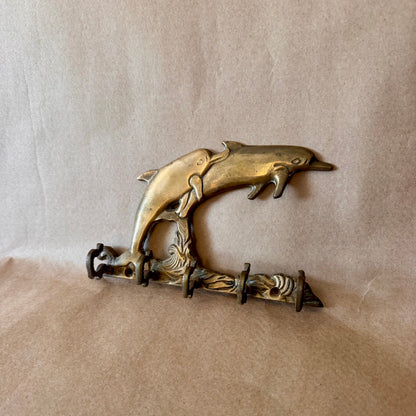 Brass Dolphin Key Rack, Five Hooks