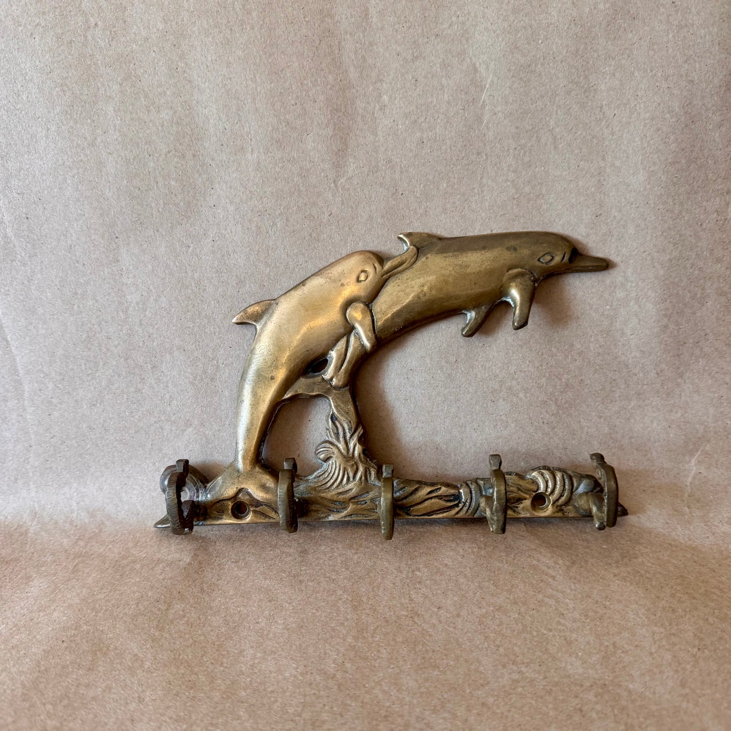 Brass Dolphin Key Rack, Five Hooks