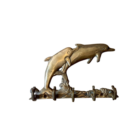Brass Dolphin Key Rack, Five Hooks