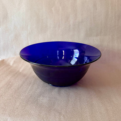 Cobalt Blue Glass Serving Bowl, Ribbed Base