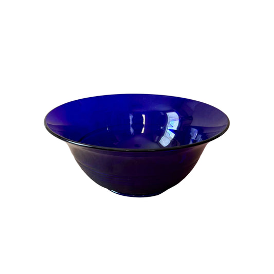 Cobalt Blue Glass Serving Bowl, Ribbed Base