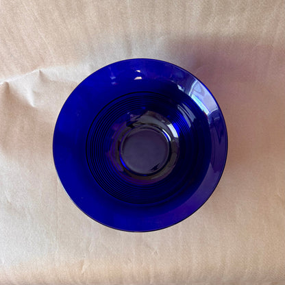 Cobalt Blue Glass Serving Bowl, Ribbed Base