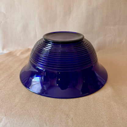 Cobalt Blue Glass Serving Bowl, Ribbed Base