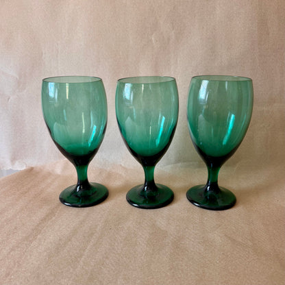 Green Glass Water Goblets, Set of Six