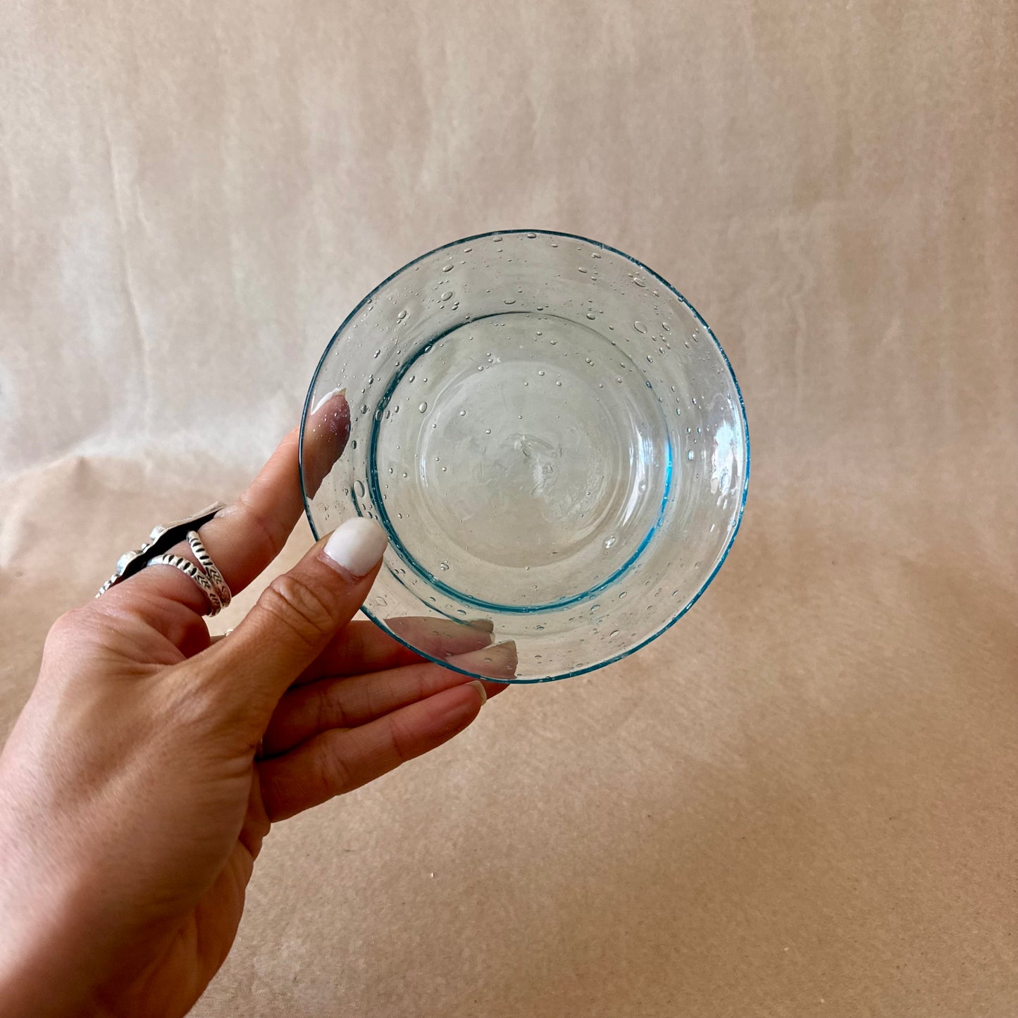 Hand-Blown Bubble Glass Bowl, Pale Aqua